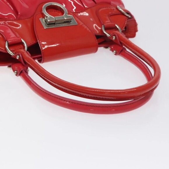 Salvatore Ferragamo Gancini Marissa Hand Bag Enamel Red Silver Auth 130621 - Picture 8 of 14